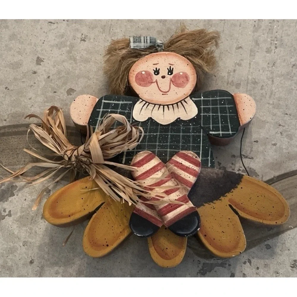 Girl Perched On A Sunflower Hand-Made Wood Fall Wall Hanging